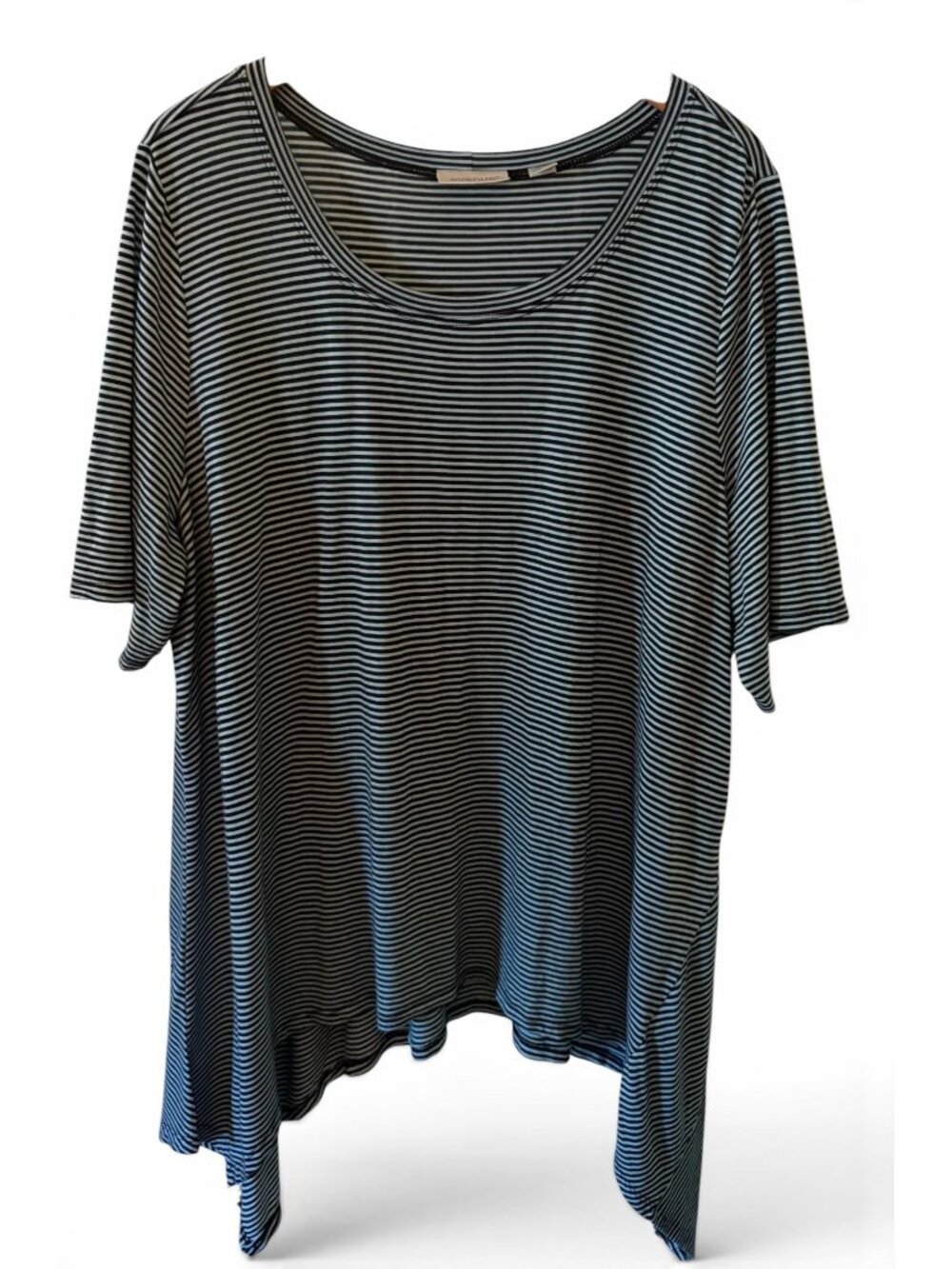 Women's Avenue Navy & Blue Striped Short Sleeve Top Size 22/24 Asymmetrical Hem